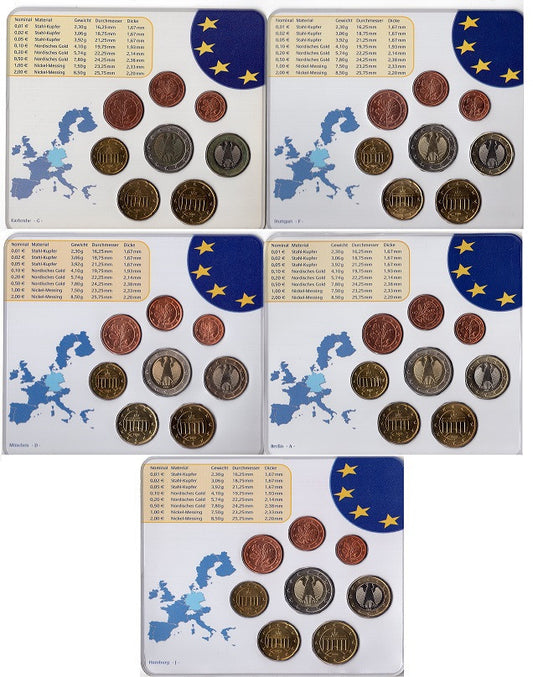 Alemania - Federal - 2002 - Monedas Euros en cartera oficial - FDC / MS - Juego 5 Carteras 2002 (40m)