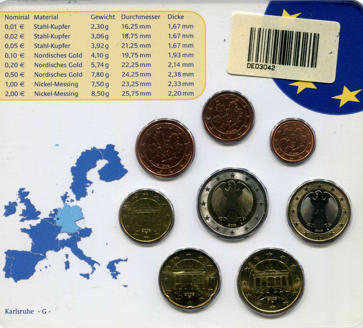 Alemania - Federal - 2003 - Monedas Euros circulación - S/C / UNC - Año 2003 (8 monedas) / Entregamos La que tengamos en stock.