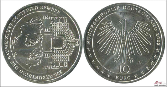 Alemania - Federal - 2003 - Monedas euros en plata - S/C-/aUNC - 10 € año 2003 letra G / Gottfried Semper