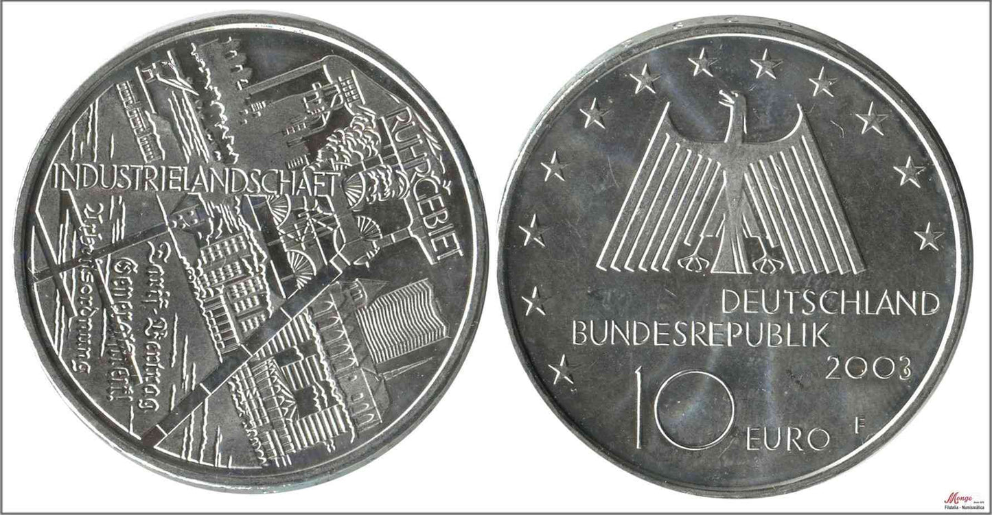 Alemania - Federal - 2003 - Monedas euros en plata - S/C / UNC - 10 € año 2003 letra F / Industria minera del Ruhr