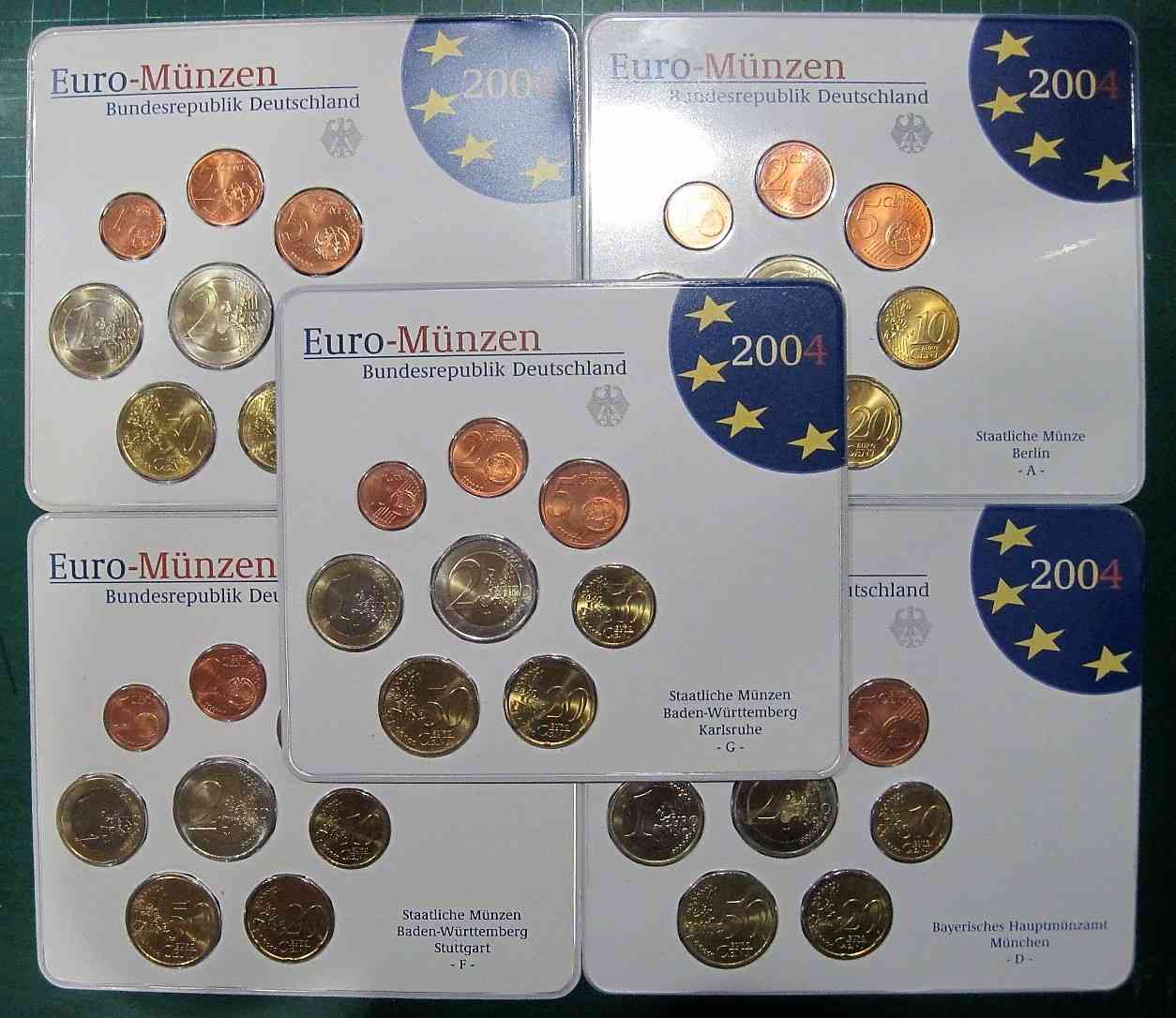 Alemania - Federal - 2004 - Monedas Euros en cartera oficial - FDC / MS - Juego 5 Carteras 2004 (40 monedas)