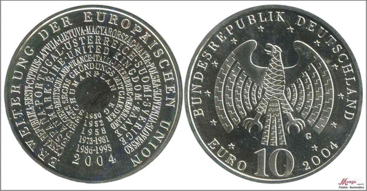 Alemania - Federal - 2004 - Monedas euros en plata - Nº KM00231 - S/C / UNC - 10 € año 2004 letra G / Union Europea