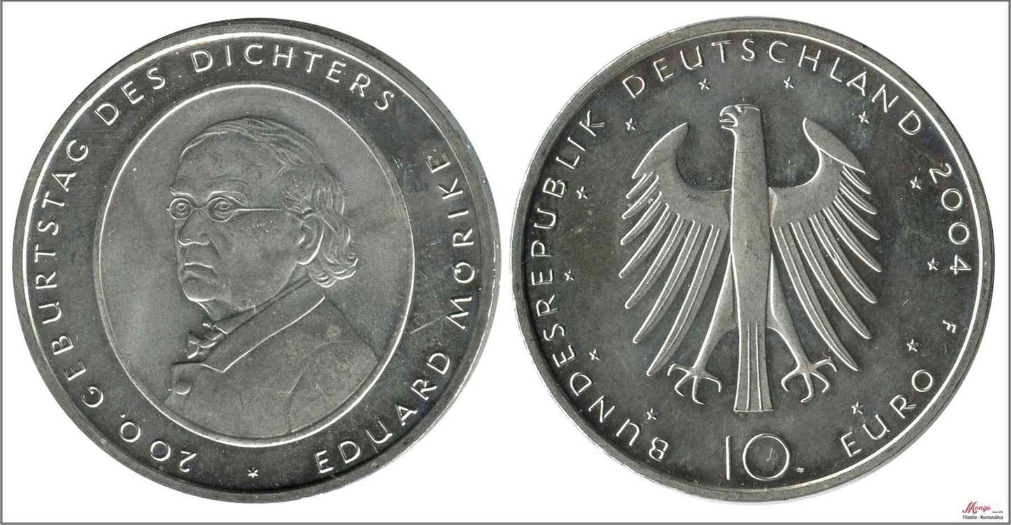 Alemania - Federal - 2004 - Monedas euros en plata - S/C / UNC - 10 € año 2004 letra F / Eduard Morike