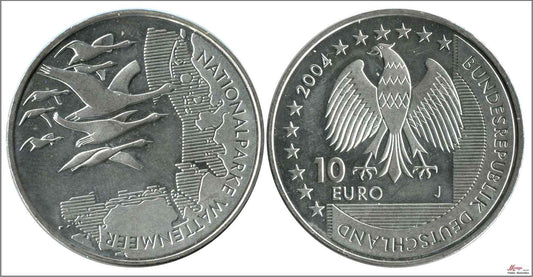 Alemania - Federal - 2004 - Monedas euros en plata - S/C / UNC - 10 € año 2004 letra J / Parque Wattenmeer