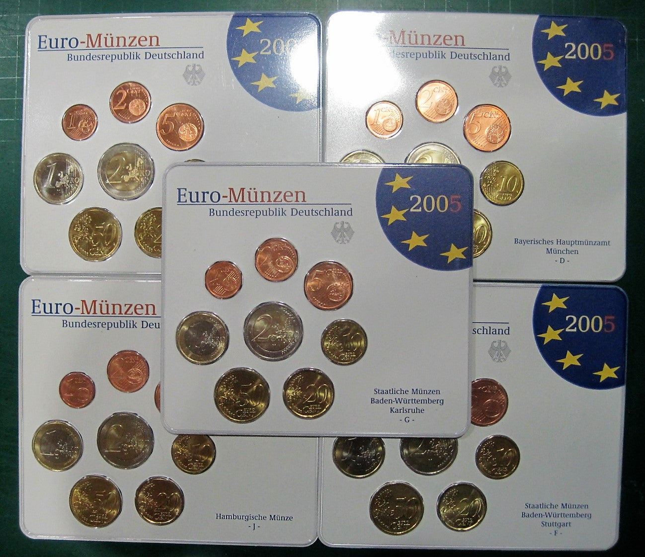 Alemania - Federal - 2005 - Monedas Euros en cartera oficial - FDC / MS - Juego 5 Carteras 2005 (40 monedas)