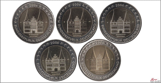 Alemania - Federal - 2006 - Monedas Euros circulación - S/C / UNC - 2 € año 2006 Schleswig-Holstein (5 cecas)