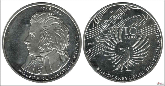 Alemania - Federal - 2006 - Monedas euros en plata - S/C / UNC - 10 € año 2006 letra D / Mozart