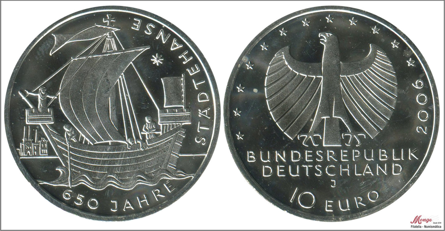 Alemania - Federal - 2006 - Monedas euros en plata - S/C / UNC - 10 € año 2006 letra J / Barco