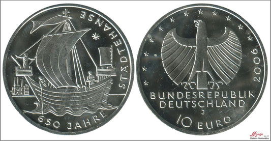 Alemania - Federal - 2006 - Monedas euros en plata - S/C / UNC - 10 € año 2006 letra J / Barco