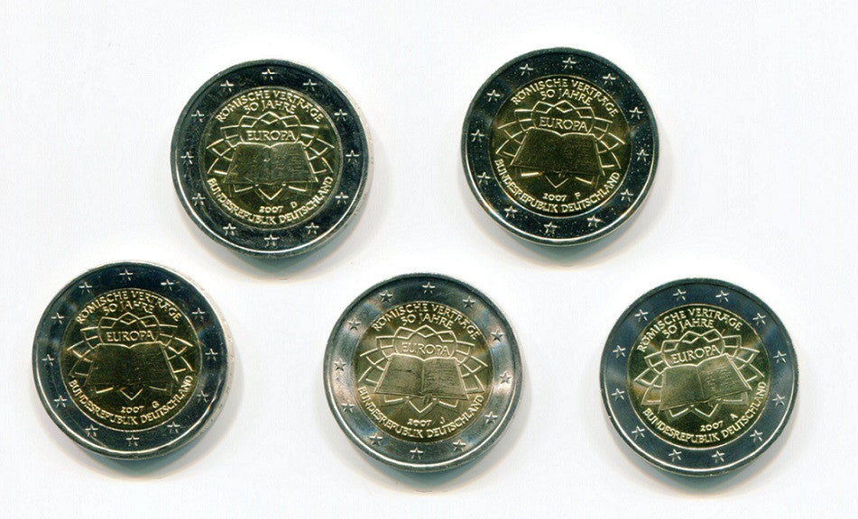 Alemania - Federal - 2007 - Monedas Euros circulación - S/C / UNC - 2 € año 2007 / 50 Aniv. tratado Roma (5 cecas) (5 monedas)