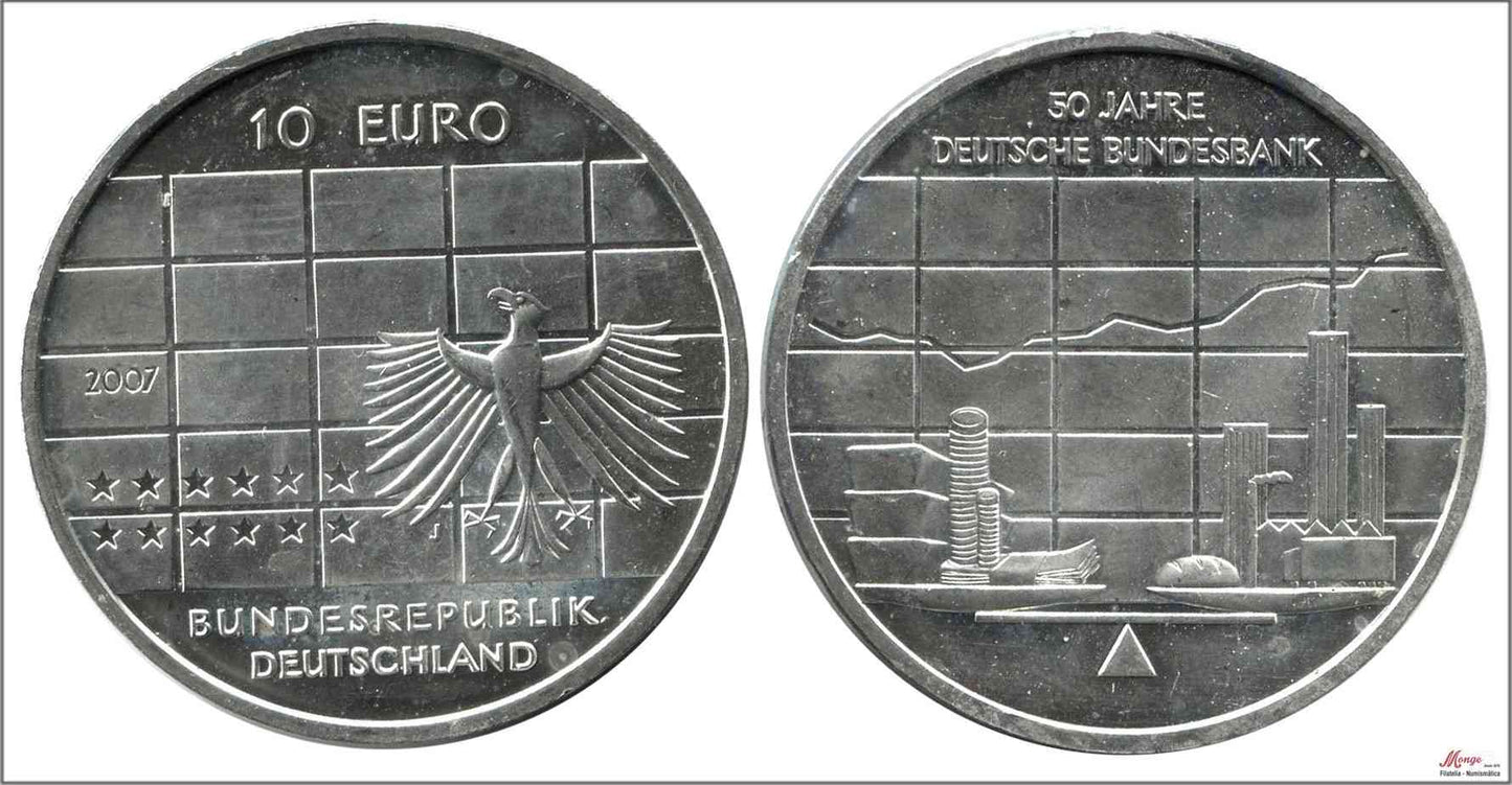 Alemania - Federal - 2007 - Monedas euros en plata - Nº KM00266 - S/C / UNC - 10 € año 2007 letra J / 50 Aniv. Deutsche Bank - 1