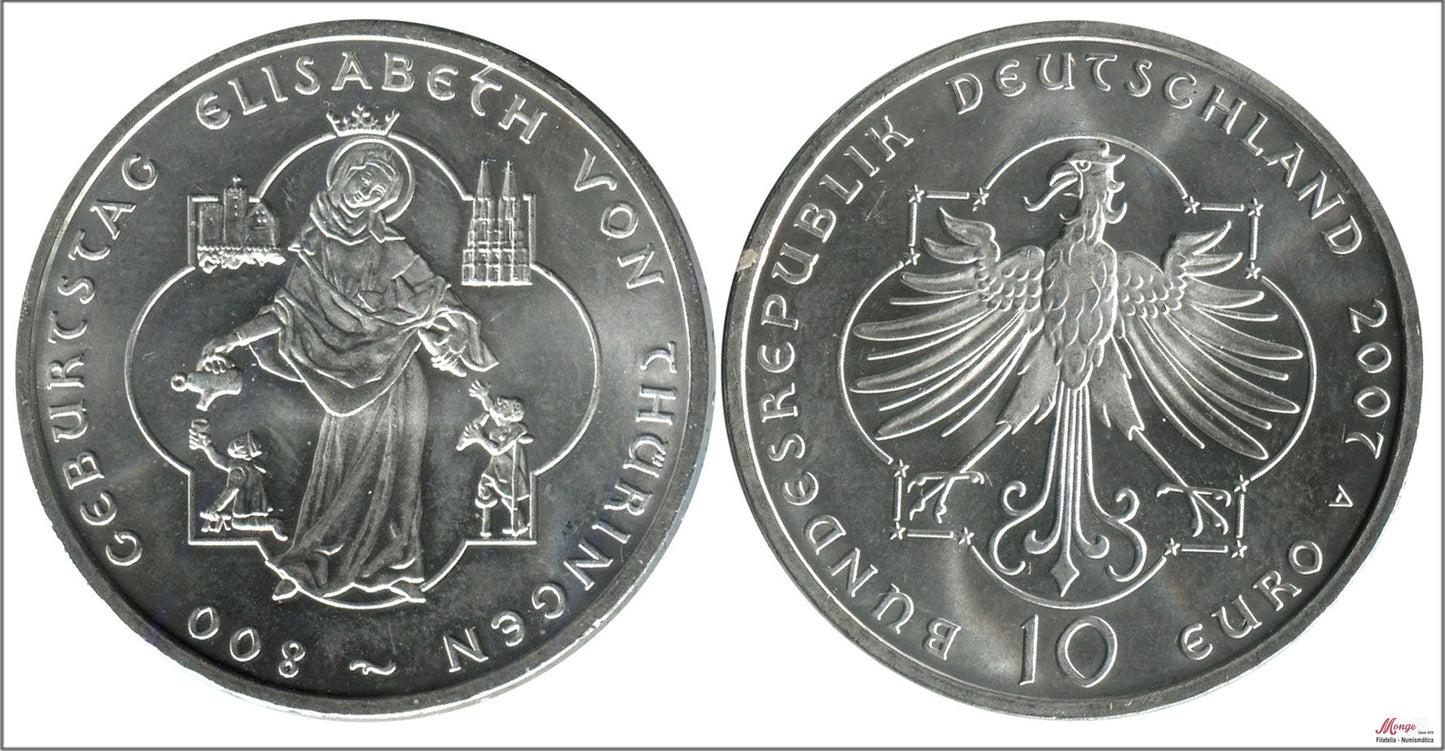 Alemania - Federal - 2007 - Monedas euros en plata - S/C / UNC - 10 € año 2007 Letra A / Isabel de Turingia - 18 gr.