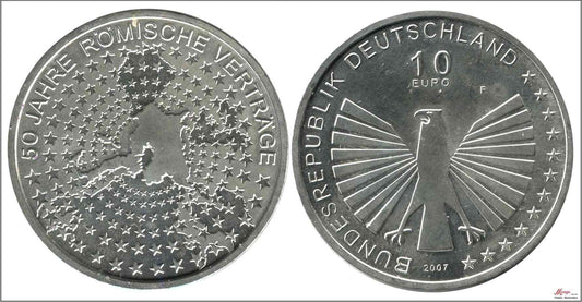 Alemania - Federal - 2007 - Monedas euros en plata - S/C / UNC - 10 € año 2007 letra F / 50 Aniv. Tratado Roma