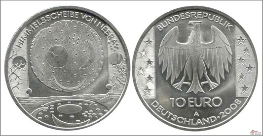 Alemania - Federal - 2008 - Monedas euros en plata - Nº KM00294 - S/C / UNC - 10 € año 2008 Letra A / Himmelsschibe von Nebra -