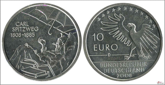 Alemania - Federal - 2008 - Monedas euros en plata - S/C / UNC - 10 € año 2008 Letra D / Carl Spitzweg