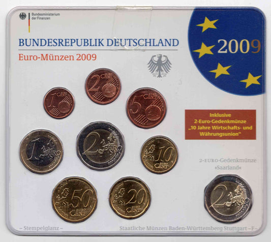 Alemania - Federal - 2009 - Monedas Euros circulación - FDC / MS - Año 2009 (9 monedas) / letra ´F´