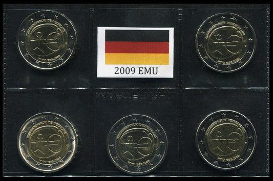 Alemania - Federal - 2009 - Monedas Euros circulación - S/C / UNC - 2 € año 2009 / 10 aniv. euro / (5 monedas)