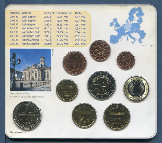 Alemania - Federal - 2009 - Monedas Euros en cartera oficial - FDC / MS - Cartera 2009 (9 monedas) / se sirve la letra que tenga