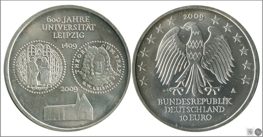 Alemania - Federal - 2009 - Monedas euros en plata - S/C / UNC - 10 € Año 2009 Letra A / 600 A. Universidad Leipzig