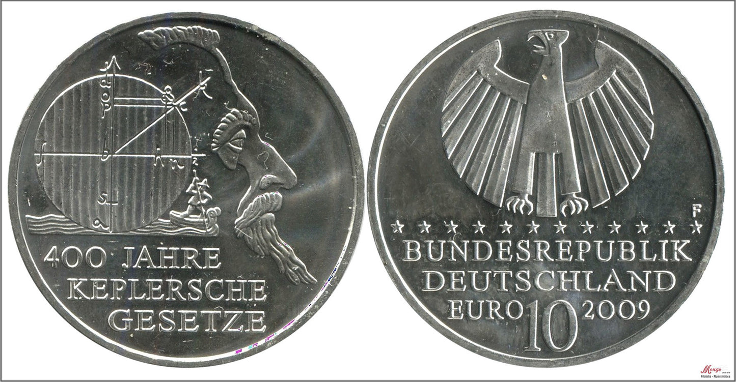 Alemania - Federal - 2009 - Monedas euros en plata - S/C / UNC - 10 € Año 2009 letra F / Kepler