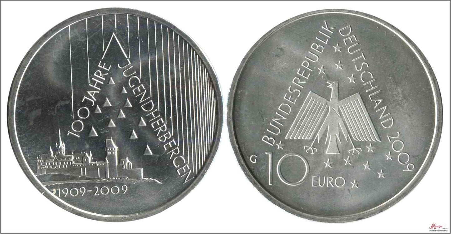 Alemania - Federal - 2009 - Monedas euros en plata - S/C / UNC - 10 € año 2009 letra G / Albergues juveniles