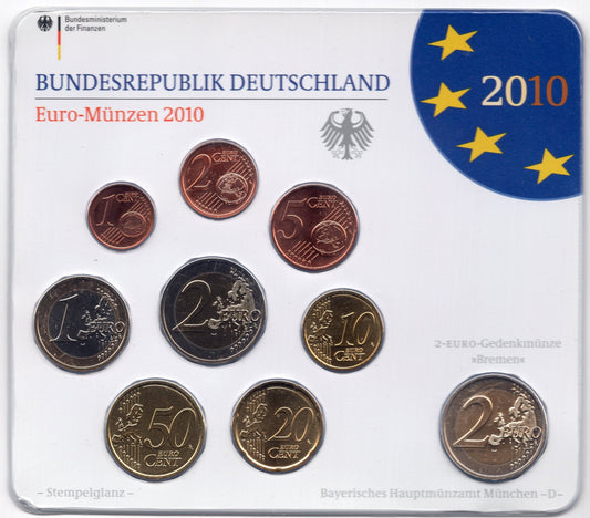 Alemania - Federal - 2010 - Monedas Euros circulación - FDC / MS - Año 2010 (9 monedas) / letra ´D´