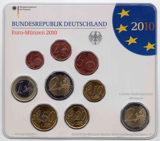 Alemania - Federal - 2010 - Monedas Euros circulación - FDC / MS - Año 2010 (9 monedas) / letra ´F´