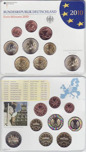 Alemania - Federal - 2010 - Monedas Euros en cartera oficial - FDC / MS - Cartera 2010 (8 monedas)