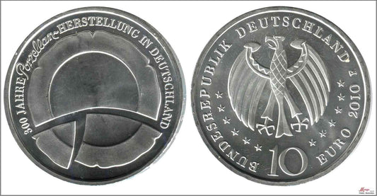 Alemania - Federal - 2010 - Monedas euros en plata - S/C / UNC - 10 € año 2010 letra F / 300 aniv. porcelana