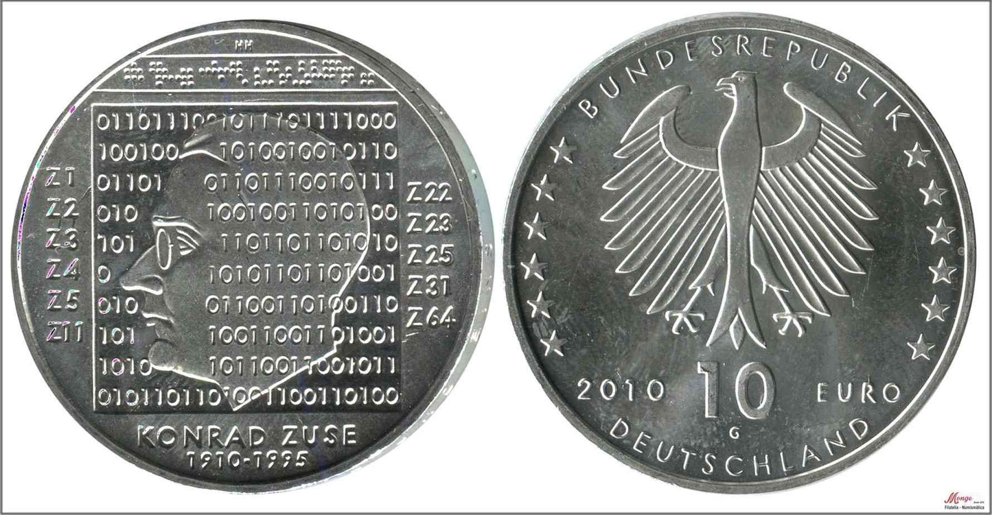 Alemania - Federal - 2010 - Monedas euros en plata - S/C / UNC - 10 € Año 2010 letra G / Konrad Zuse