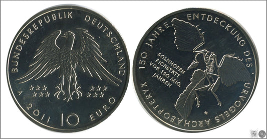 Alemania - Federal - 2011 - Monedas Euros circulación - S/C / UNC - 10 € Año 2011 Letra A / 150 Aniv. Pajaro Arqueopteri