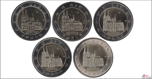 Alemania - Federal - 2011 - Monedas Euros circulación - S/C / UNC - 2 € Año 2011 / Nordrhein - Westfalen (5 Cecas/monedas)