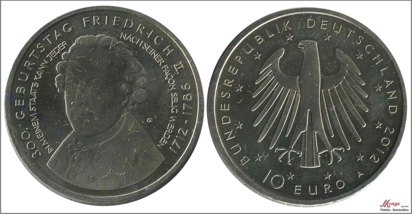 Alemania - Federal - 2012 - Monedas Euros circulación - S/C / UNC - 10 € Año 2012 Letra A / 300 Geburtstag Friedrich II