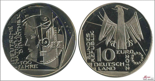 Alemania - Federal - 2012 - Monedas Euros circulación - S/C / UNC - 10 € año 2012 letra D / Biblioteca Nacional