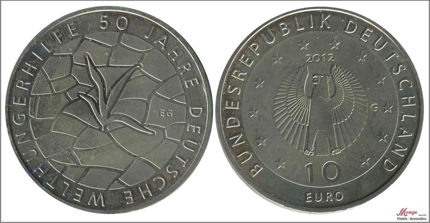 Alemania - Federal - 2012 - Monedas Euros circulación - S/C / UNC - 10 € Año 2012 Letra G / 50 Aniv. Contra Hambre