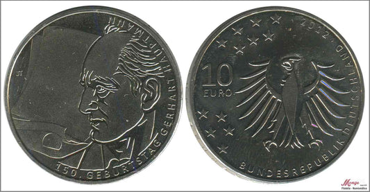 Alemania - Federal - 2012 - Monedas Euros circulación - S/C / UNC - 10 € año 2012 letra J / Gerhart Hauptman