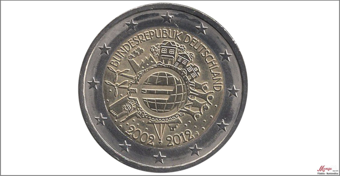 Alemania - Federal - 2012 - Monedas Euros circulación - S/C / UNC - 2 € Año 2012/ Anivrsario euro (1 moneda)