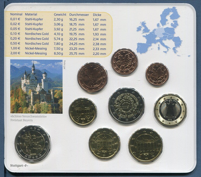 Alemania - Federal - 2012 - Monedas Euros en cartera oficial - FDC / MS - Cartera 2012 (9 monedas) / se sirve la letra disponibl