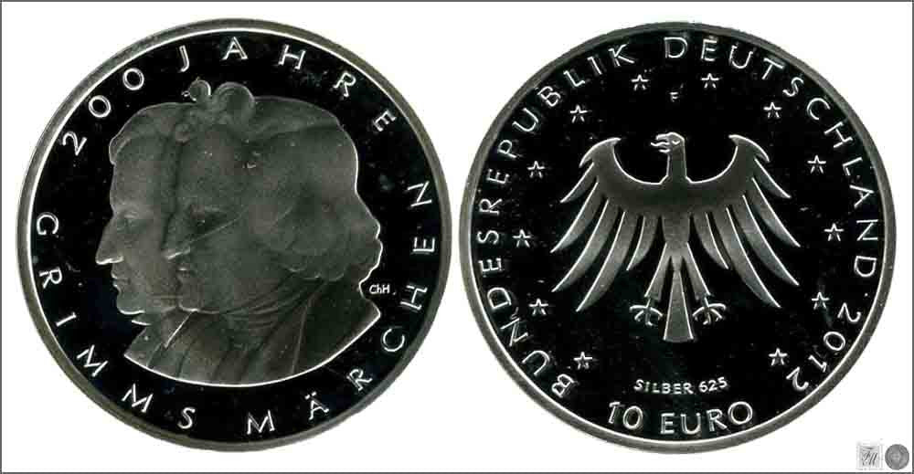 Alemania - Federal - 2012 - Monedas euros en plata - Nº KM00310a - S/C / UNC - 10 € año 2012 letra F / Marchel Gebr Grim