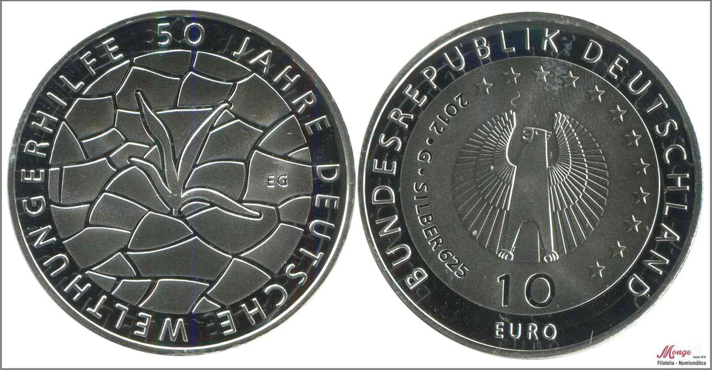 Alemania - Federal - 2012 - Monedas euros en plata - S/C / UNC - 10 € Año 2012 Letra G / 50 Aniv. Contra Hambre