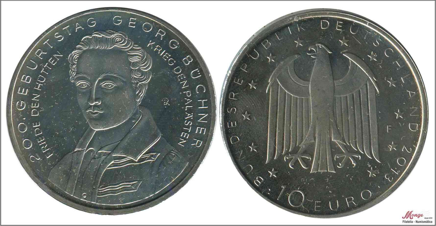 Alemania - Federal - 2013 - Monedas Euros circulación - S/C / UNC - 10 € año 2013 Letra F / Georg Bücher