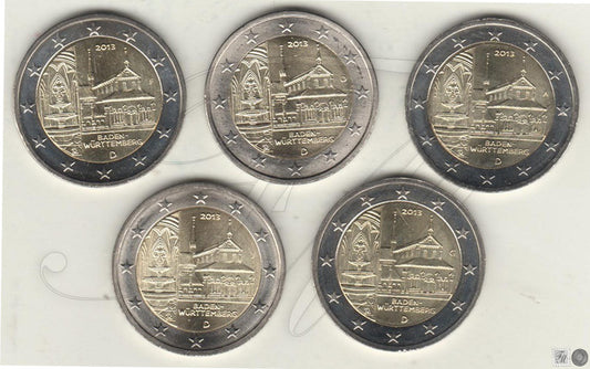 Alemania - Federal - 2013 - Monedas Euros circulación - S/C / UNC - 2 € Año 2013 / Baden-Wurttemberg (5 Cecas/monedas)