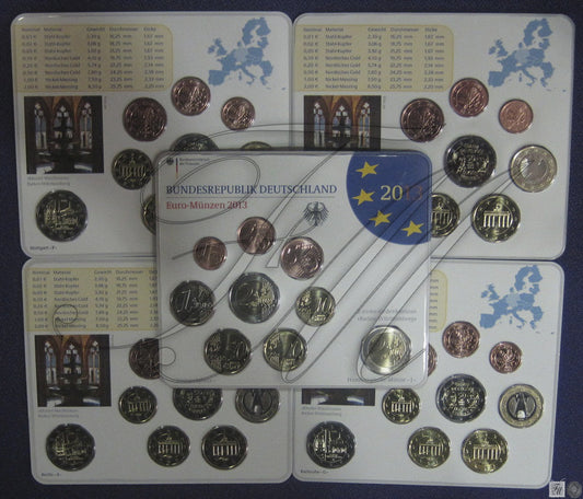 Alemania - Federal - 2013 - Monedas Euros en cartera oficial - FDC / MS - Juego 5 Carteras 2013 (45 monedas)