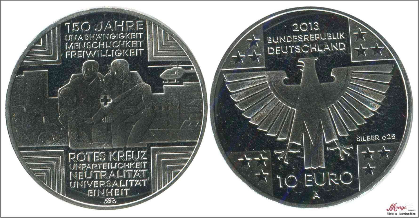 Alemania - Federal - 2013 - Monedas euros en plata - S/C / UNC - 10 € Año 2013 Letra A / 150 Aniversario Cruz Roja