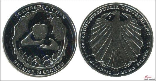 Alemania - Federal - 2013 - Monedas euros en plata - S/C / UNC - 10 € Año 2013 Letra J / Blanca Nieves