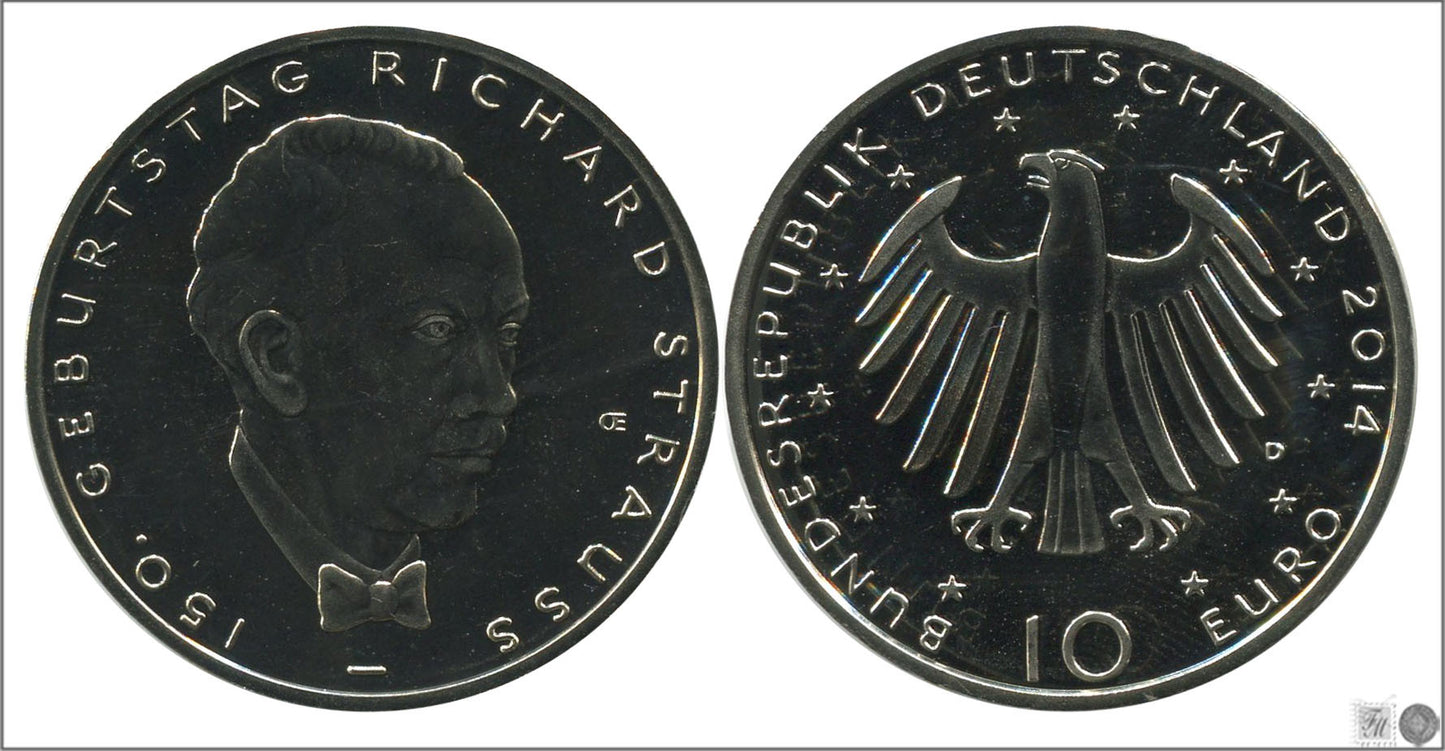 Alemania - Federal - 2014 - Monedas Euros circulación - S/C / UNC - 10 € año 2014 letra D / Richard Strauss