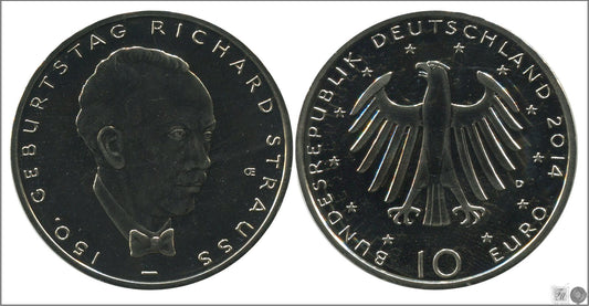 Alemania - Federal - 2014 - Monedas Euros circulación - S/C / UNC - 10 € año 2014 letra D / Richard Strauss