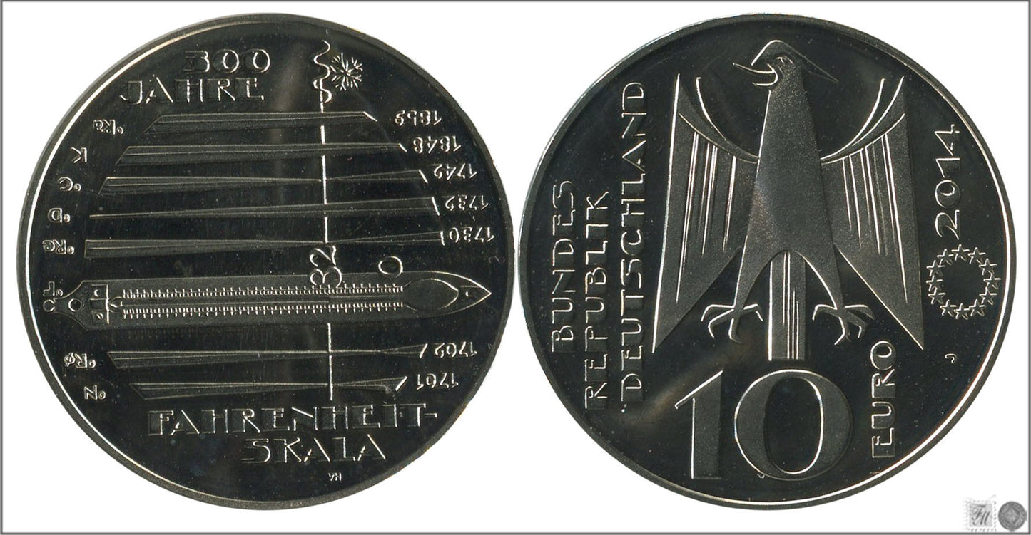 Alemania - Federal - 2014 - Monedas Euros circulación - S/C / UNC - 10 € año 2014 letra J / 330 años Fahrenheit Skala