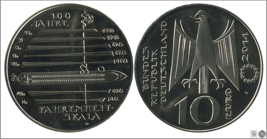 Alemania - Federal - 2014 - Monedas Euros circulación - S/C / UNC - 10 € año 2014 letra J / 330 años Fahrenheit Skala