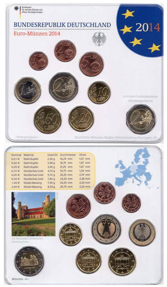 Alemania - Federal - 2014 - Monedas Euros circulación - S/C / UNC - Año 2014 (9 monedas) / Entregamos la que tengamos en stock.